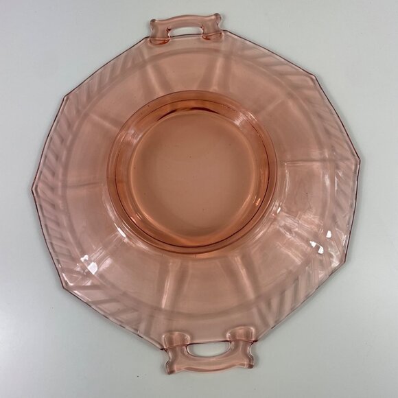 Vintage Pink Depression Glass Serving Tray With Handles Octagonal Shape Elegant - Picture 7 of 12
